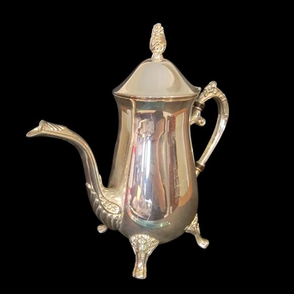 Vintage Silver Plated Baroque Coffee Pot Ornate Handle Footed Teapot - Picture 8 of 10